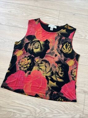 VTG Red, Black & Gold Floral Sleeveless Tank